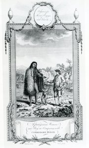 Een Patagonische Vrouw en Jongen in gezelschap van Commodore Byron (illustratie uit Moores Reizen en Reizen) door English School