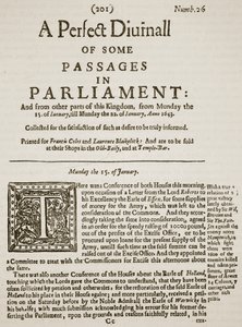 A Perfect Diurnall, facsimile van de voorpagina van uitgave 26, 1643, illustratie uit Cassells Illustrated History of England door English School