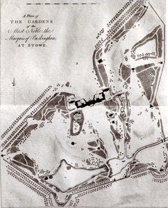 Een plan van de tuinen van de Meest Edele Markies van Buckingham in Stowe, uit de Bezoekersgids, gepubliceerd in 1797 door English School