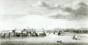 Een Uitzicht op het Moro Kasteel en de Stad Havana vanaf de zee, gegraveerd door Pierre Charles Canot