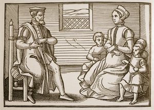 Een puriteins gezin, uit Tenor of the Whole Psalms in Four Parts, 1563 door English School