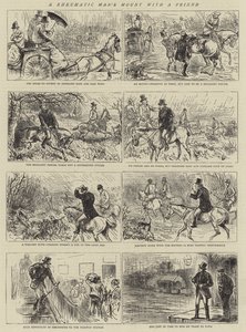 Een reumatische man op een paard met een vriend (gravure) door English School