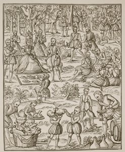 Een koninklijke picknick, plaat uit Noble Art of Venerie and Hunting door George Turberville, 1575 door English School