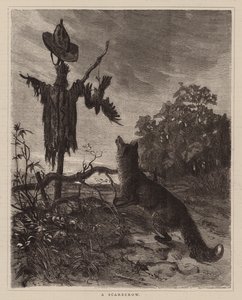 Een vogelverschrikker (gravure) door English School