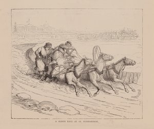 Een arrenslee-race in Sint-Petersburg (gravure) door English School