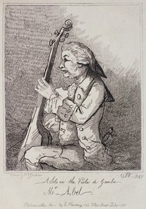 Een solo op de Viola da Gamba, Carl Friedrich Abel (1723-87) gegraveerd door William Nelson Gardiner (1766-1814) 1787 door English School