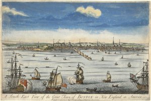 Een Zuidoostelijk Uitzicht op de Grote Stad Boston in New England, ca. 1730 door English School