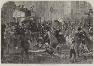 Een dooi in de straten van Londen (gravure) door English School