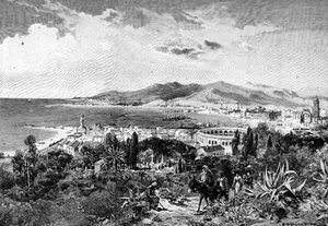 Een uitzicht naar het westen over Malaga, Spanje, uit 