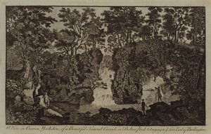 Een uitzicht in Craven, Yorkshire, van een prachtige natuurlijke waterval in Bolton Park behorend tot de wijlen graaf van Burlington (gravure)