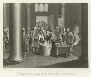 Een doopsel volgens de Griekse Kerk in Rusland door English School