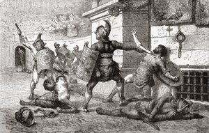 Een gevecht tussen gladiatoren in het oude Rome, uit Ward en Lock