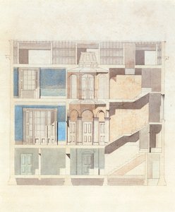Een doorsnede ontwerp voor een klassiek herenhuis interieur, c.1840 door English School