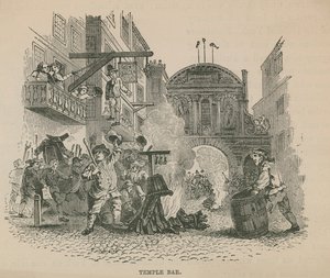 Een menigte stookt een vreugdevuur voor Temple Bar door English School