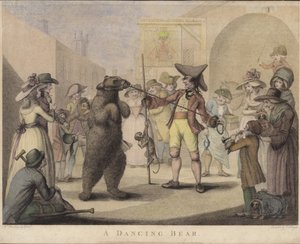 Een dansende beer (ingekleurde gravure)