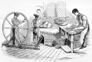 Een dag bij de Koninklijke Porseleinfabriek, Worcester, 1843 door English School