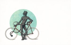 Een duivels figuur naast een fiets