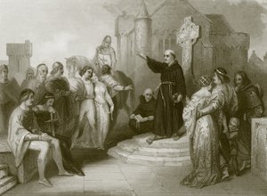 Een dominicaanse monnik die een kruistocht predikt