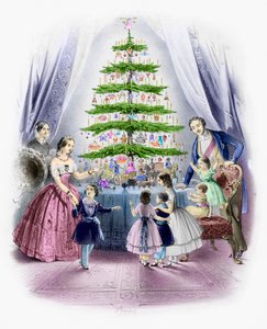 Een familie rond een kerstboom