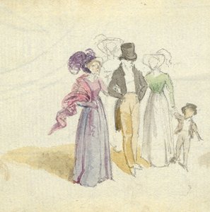 Een familie die wandelt, c.1825 door English School