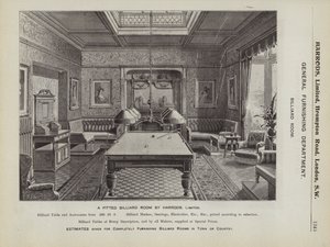 Een ingerichte biljartkamer door Harrods door English School