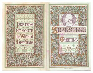 Een voor- en achterkant van een Victoriaanse wenskaart met een afbeelding van William Shakespeare, ca. 1880 door English School