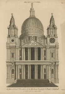 Een geometrische elevatie van de westelijke voorzijde van St Paul