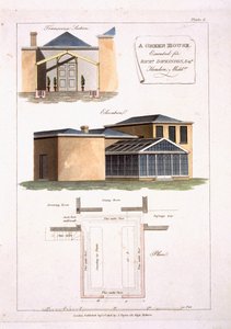 Een kas met gotische details bevestigd aan een neoklassiek huis voor Richard Dickinson Esq in Hendon, Middlesex, 1806 door English School