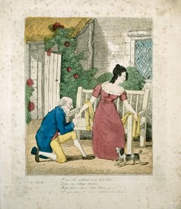 Een handgekleurde lithografische scène van een man die een aanzoek doet, c.1800 door English School