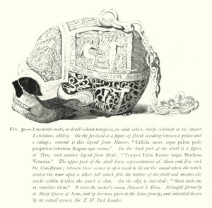 Een memento mori, of doodshoofdklok, in massief zilver, onlangs tentoongesteld op de Stuart Tentoonstelling
