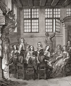 Een feest bij het huis van de hertog van Newcastle, frontispice voor Natures Pictures door Margaret, hertogin van Newcastle, 1656, uit A Short History of the English People door J. R. Green, gepubliceerd 1893 door English School