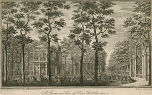 Een perspectief van Vauxhall-tuinen, Londen door English School
