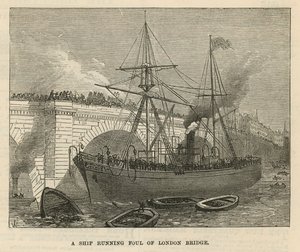 Een schip dat tegen London Bridge aanloopt