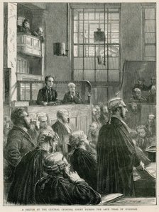 Een schets bij het Centraal Strafhof tijdens het recente proces van O