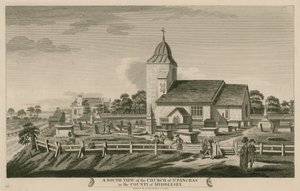 Een zuidelijk uitzicht op de Kerk van St Pancras, Londen, in het graafschap Middlesex door English School