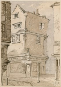 Een straathoek in Cloth Fair, Smithfield, Londen, 1881 door English School