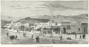 Een straat in Seattle (gravure) door English School