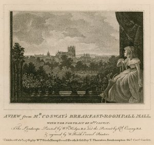Een uitzicht vanuit de ontbijtkamer van Mr. Cosway, Pall Mall, met het portret van Mrs. Cosway