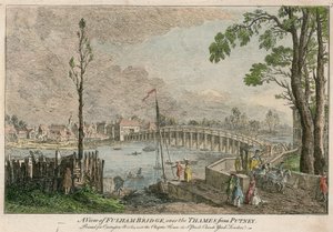 Een uitzicht op Fulham Bridge, Londen, over de rivier de Theems vanuit Putney