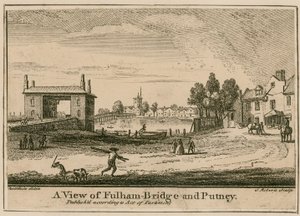 Een uitzicht op Fulham Bridge en Putney