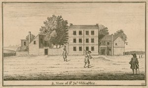 Een uitzicht op Sir John Oldcastle Tavern en Garden, in Cold Bath Fields
