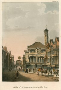Een uitzicht op St Dunstans Kerk, Fleet Street, Londen door English School