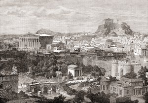 Een uitzicht op het oude Athene, Griekenland