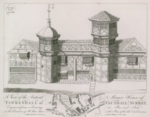 Een uitzicht op het oude landhuis van Fawkeshall of Vauxhall door English School