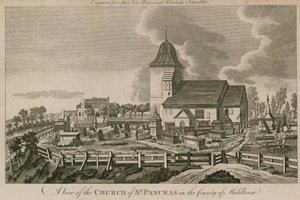 Een uitzicht op de Kerk van St Pancras, Londen, in het graafschap Middlesex door English School