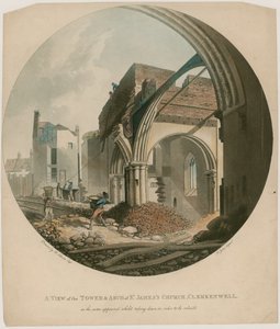 Een uitzicht op de Toren en Boog van St Jamess Kerk, Clerkenwell