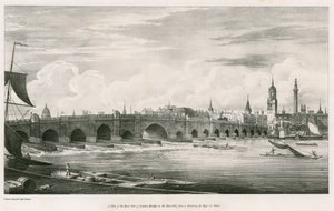 Een uitzicht op de oostkant van de Londense Brug in het jaar 1827 door English School