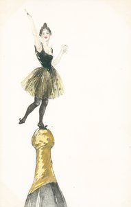 Een vrouw die op de top van een champagnefles staat door English School