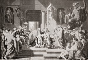 Een jonge Hannibal, bevolen door zijn vader Hamilcar Barca, om eeuwige vijandschap tegen Rome te zweren, uit Hutchinson
