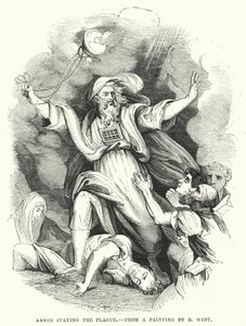Aaron stopt de plaag, naar een schilderij van B West (gravure) door English School